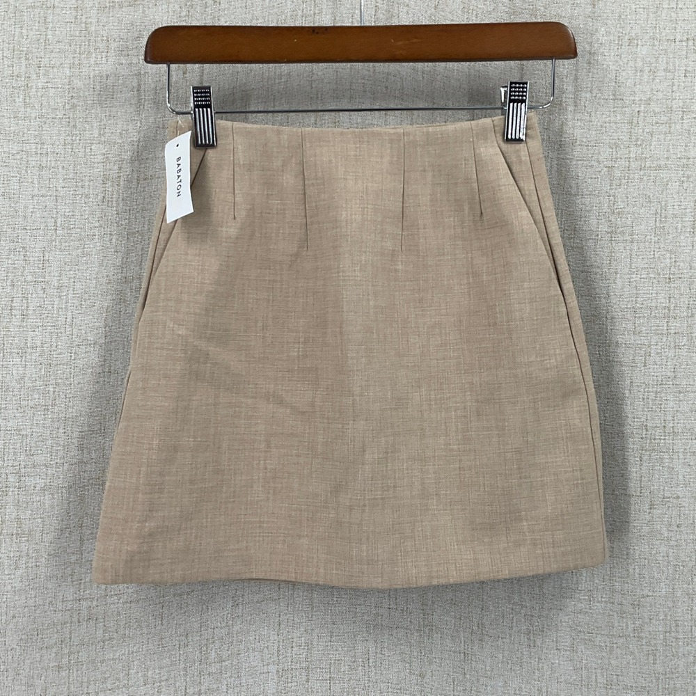 Babaton Kinsley Skirt Women 00 Heather Oat Beige Classic Minimalist Luxury NEW